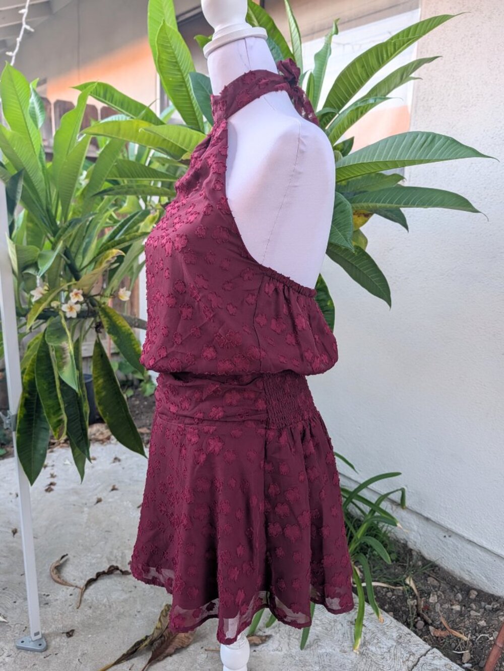 Princess Polly Eurythmic scarf halter mini dress Burgundy jacquard 6 NWT - Picture 10 of 15